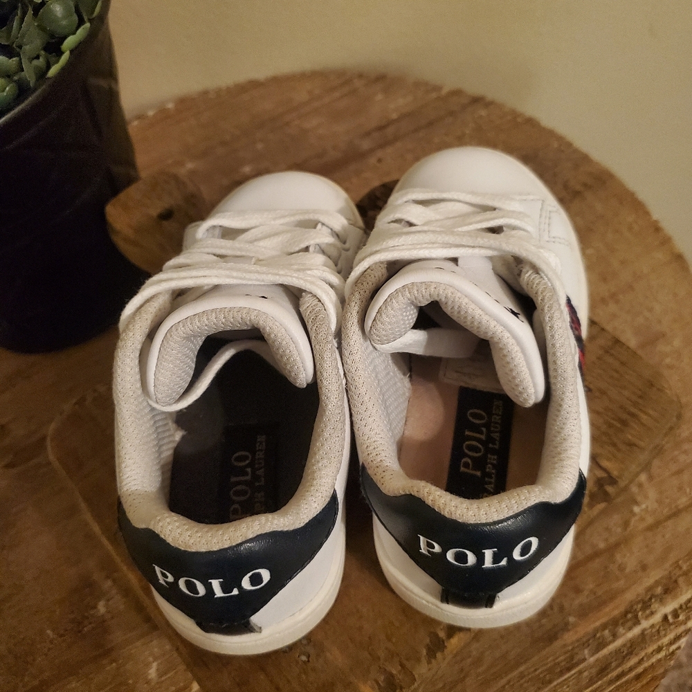 POLO RALPH LAUREN Quilton Bear White Red Blue Striped Embroidered Bear Shoes T7 - Picture 5 of 10